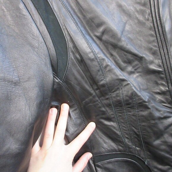 Tahari Leather Wrap Jacket Women M Black Moto Asymmetrical Biker Grunge 844 - Picture 10 of 16